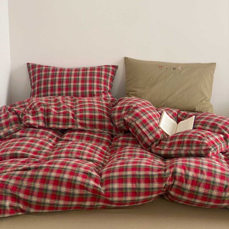 Duvet Cover Set Reversible Vichy Check Cotton Percale