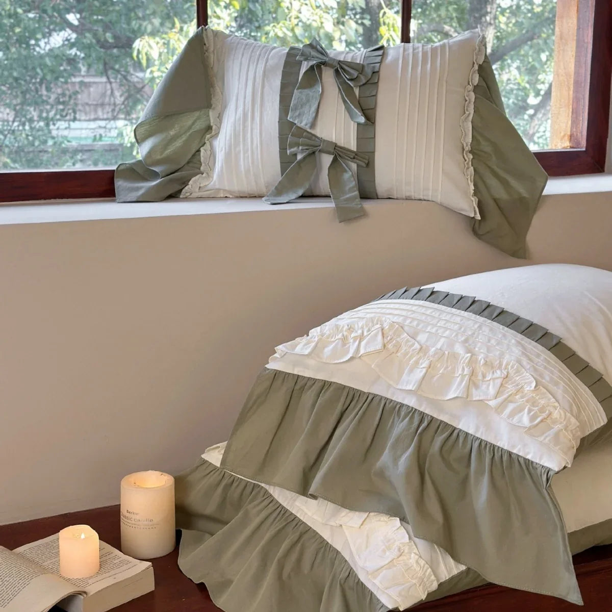 Duvet Cover Set Ruffle & Bow Trim Breathable Cotton