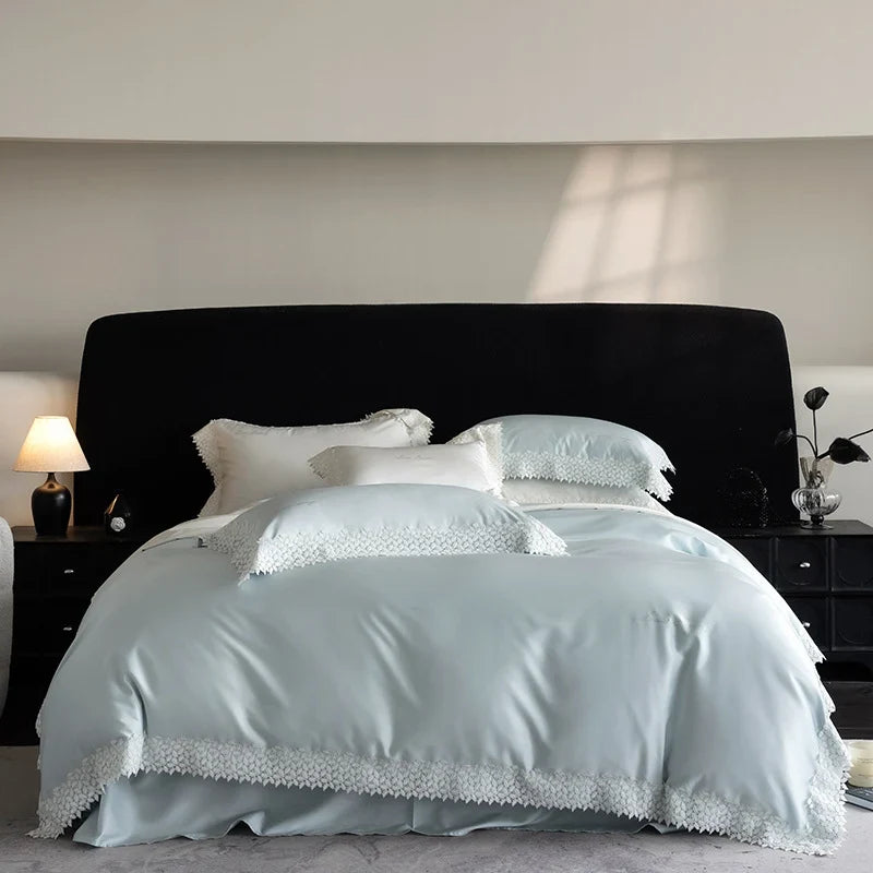 Duvet Cover Set Satin Crochet Lace Trim