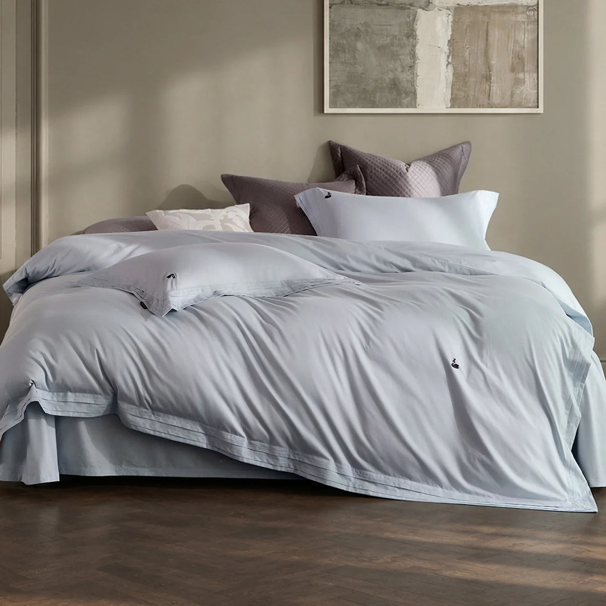 Duvet Cover Set Satin-Feel Mako Cotton Monogram Embroidery