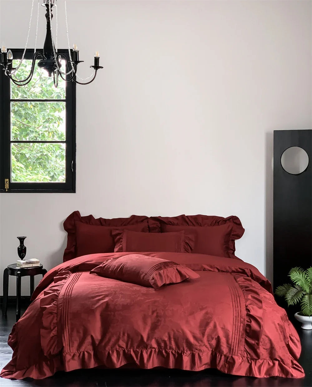 Duvet Cover Set Satin Jacquard Relief & Ruffle 6-Piece