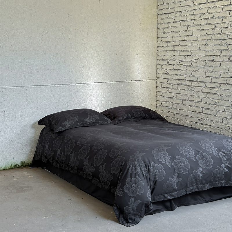Duvet Cover Set Satin Tone-On-Tone Floral Jacquard 4-Piece
