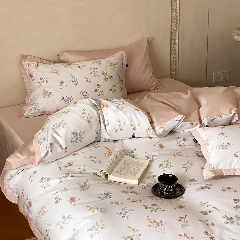 Duvet Cover Set Silky Cotton Satin Breathable Botanical Print