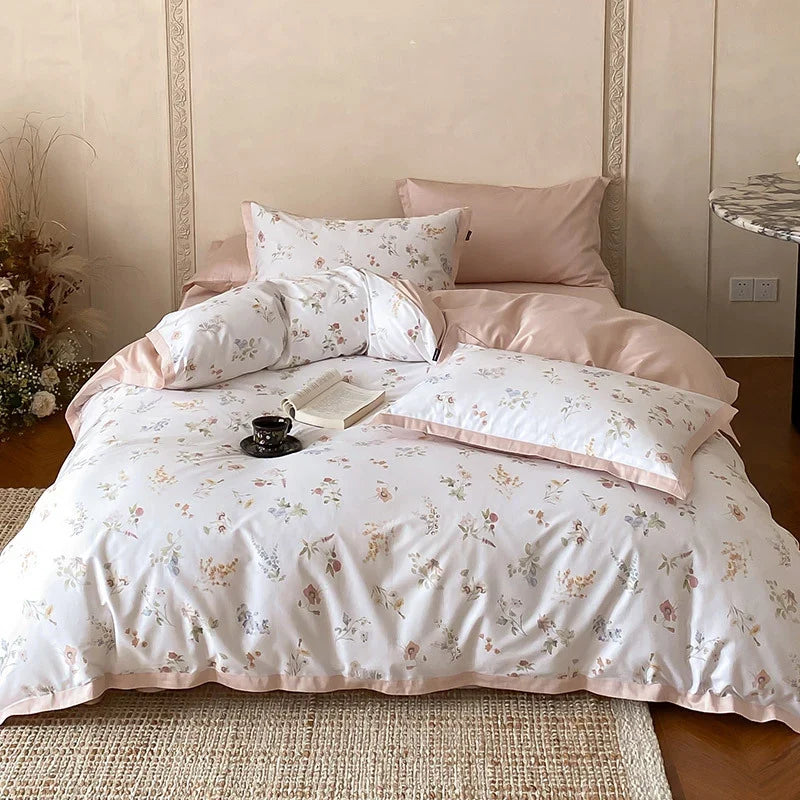 Duvet Cover Set Silky Cotton Satin Breathable Botanical Print
