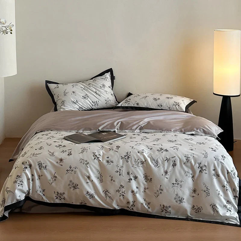 Duvet Cover Set Silky Cotton Satin Breathable Botanical Print
