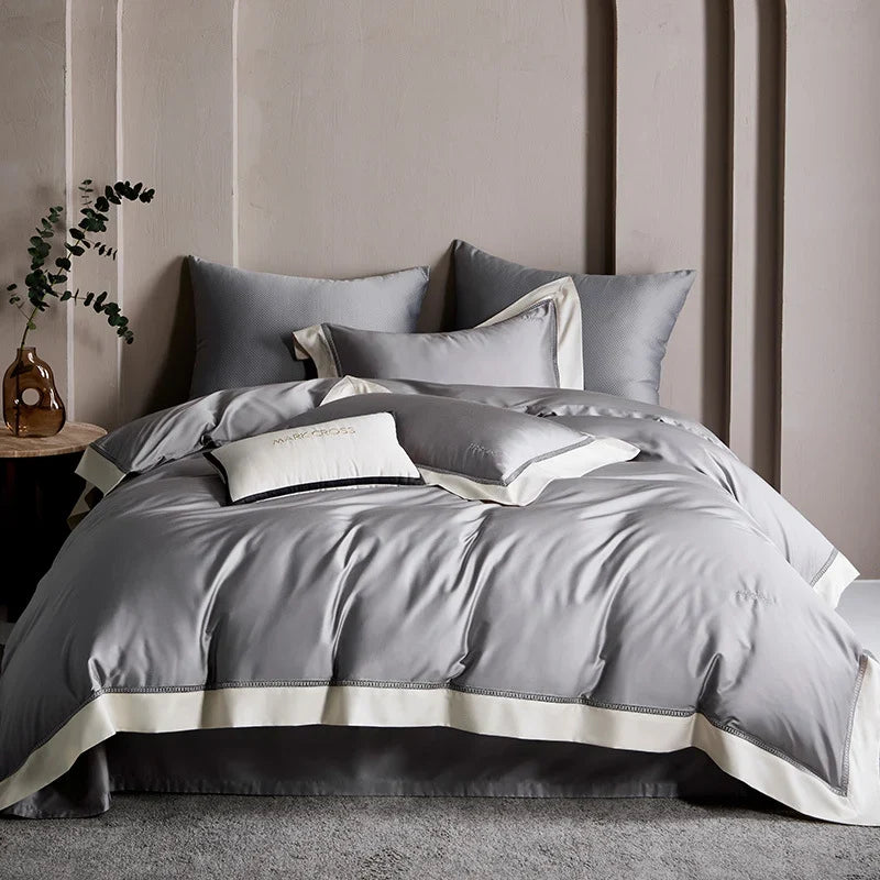 Duvet Cover Set Silky-Matte Satin Contrasting Hem Machine Washable