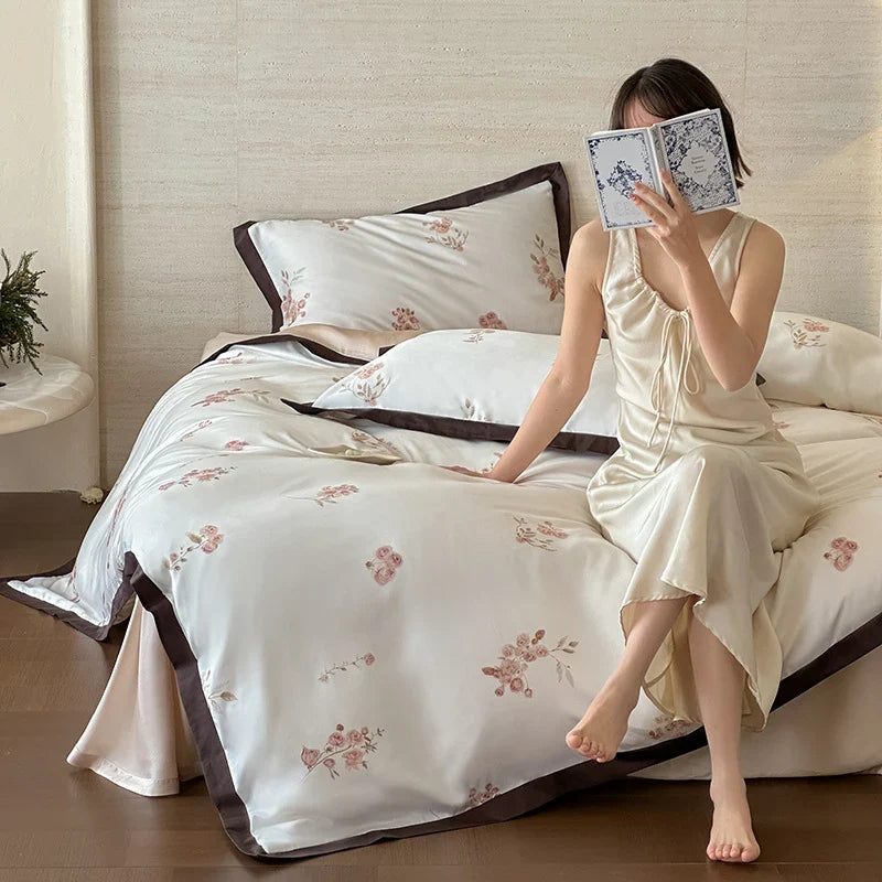 Duvet Cover Set Silky Satin Embroidered Four-Piece