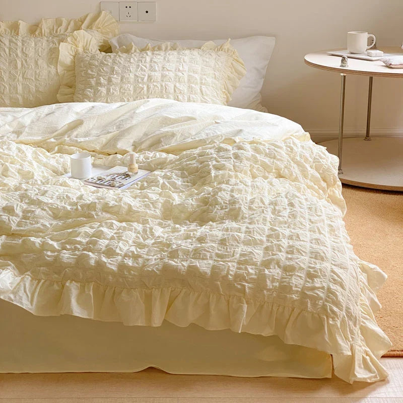 Duvet Cover Set Washed Crinkle & Ruffles Cotton-Linen