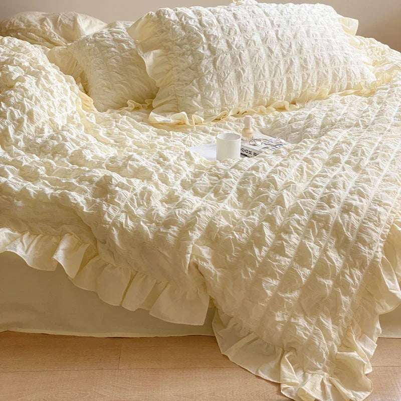 Duvet Cover Set Washed Crinkle & Ruffles Cotton-Linen