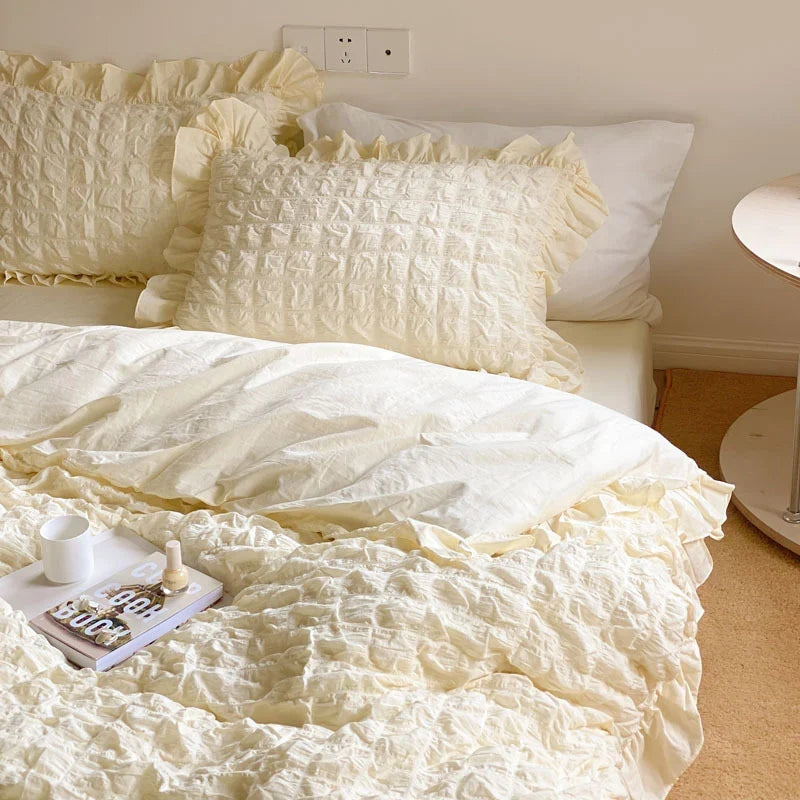 Duvet Cover Set Washed Crinkle & Ruffles Cotton-Linen