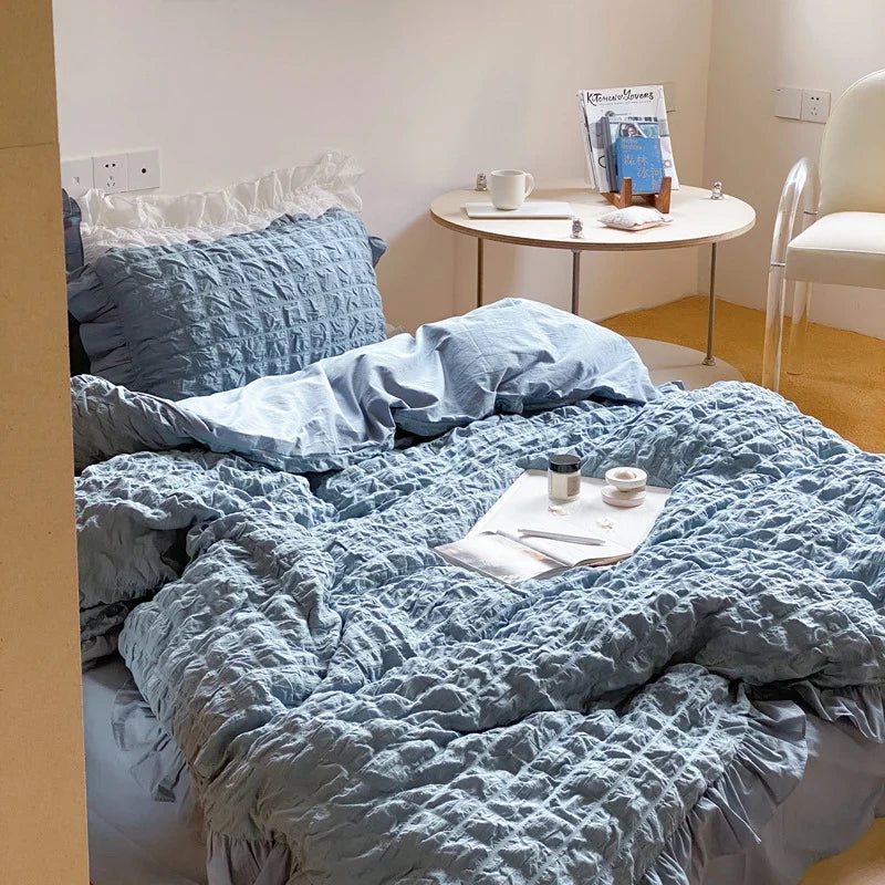Duvet Cover Set Washed Crinkle & Ruffles Cotton-Linen