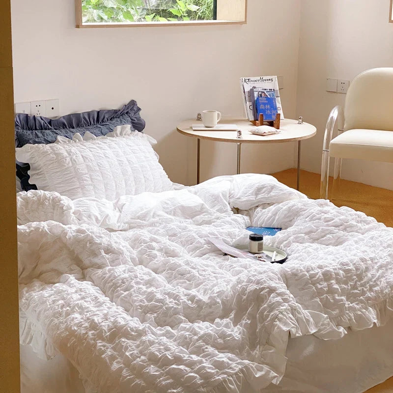 Duvet Cover Set Washed Crinkle & Ruffles Cotton-Linen