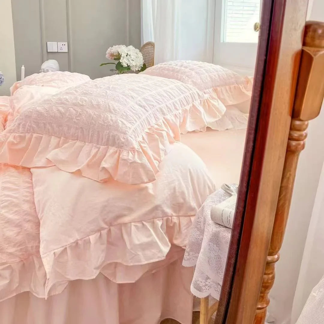 Duvet Cover Set Washed Crinkle & Ruffles Cotton-Linen