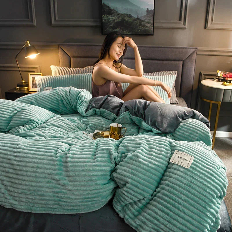 Duvet Cover Velvet Fleece Striped Machine Washable