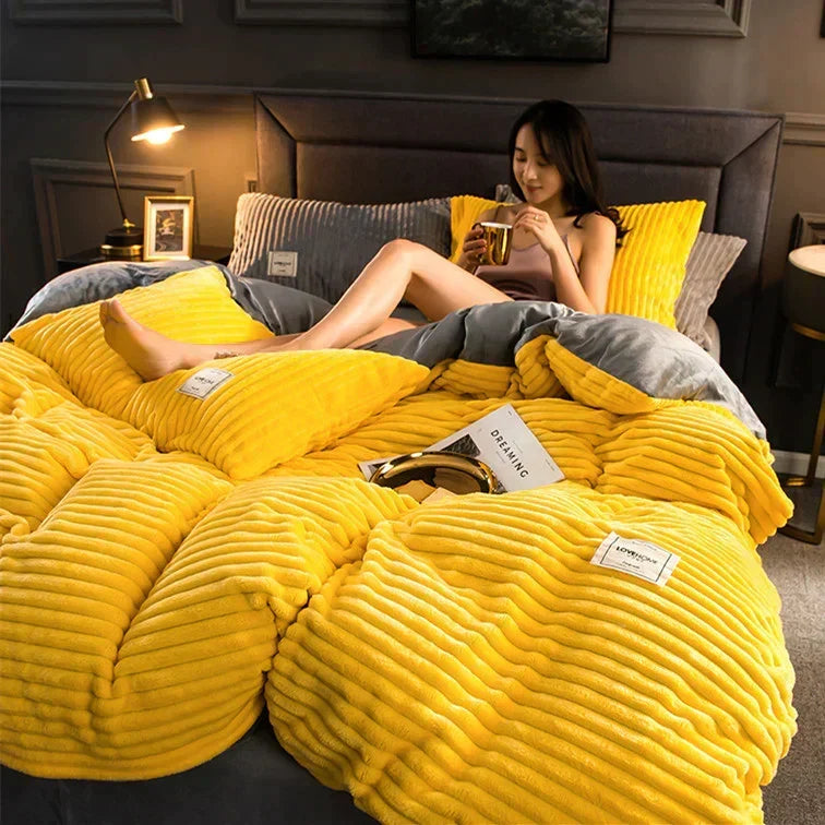 Duvet Cover Velvet Fleece Striped Machine Washable