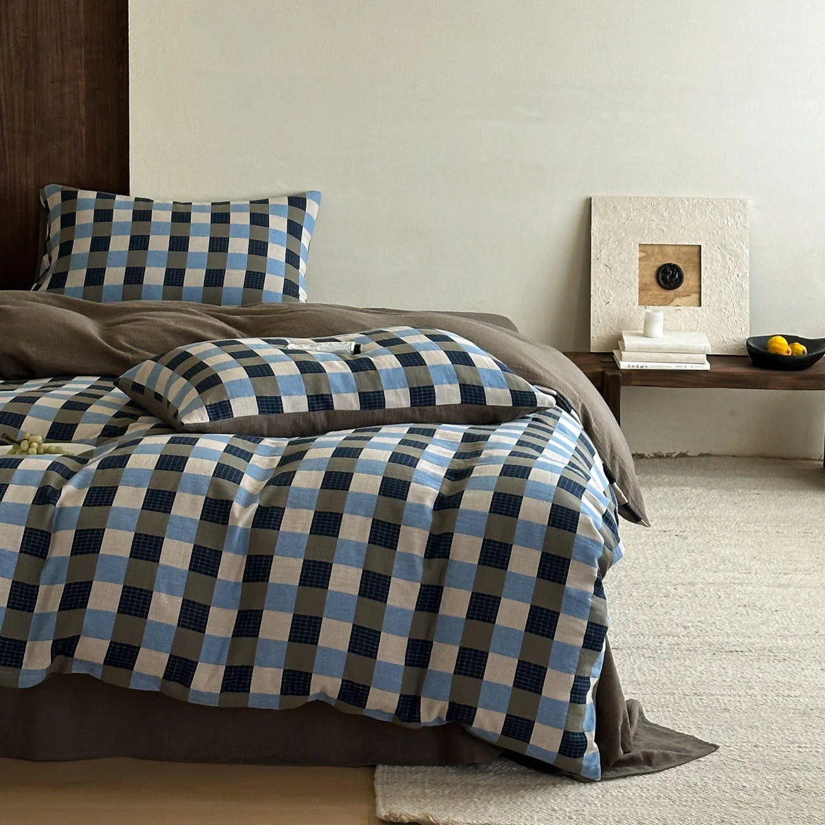 Duvet Set Cotton Satin Textured Check Machine Washable