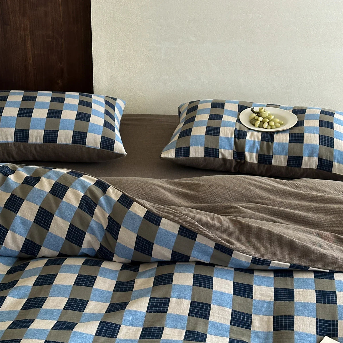 Duvet Set Cotton Satin Textured Check Machine Washable