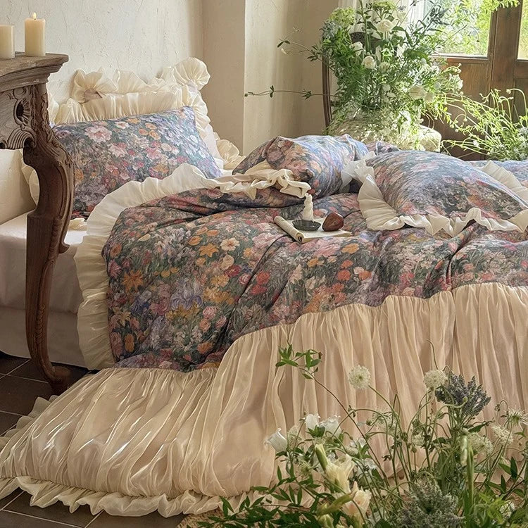 Duvet Set Vintage Floral Ruffled & Gathered Machine-Washable