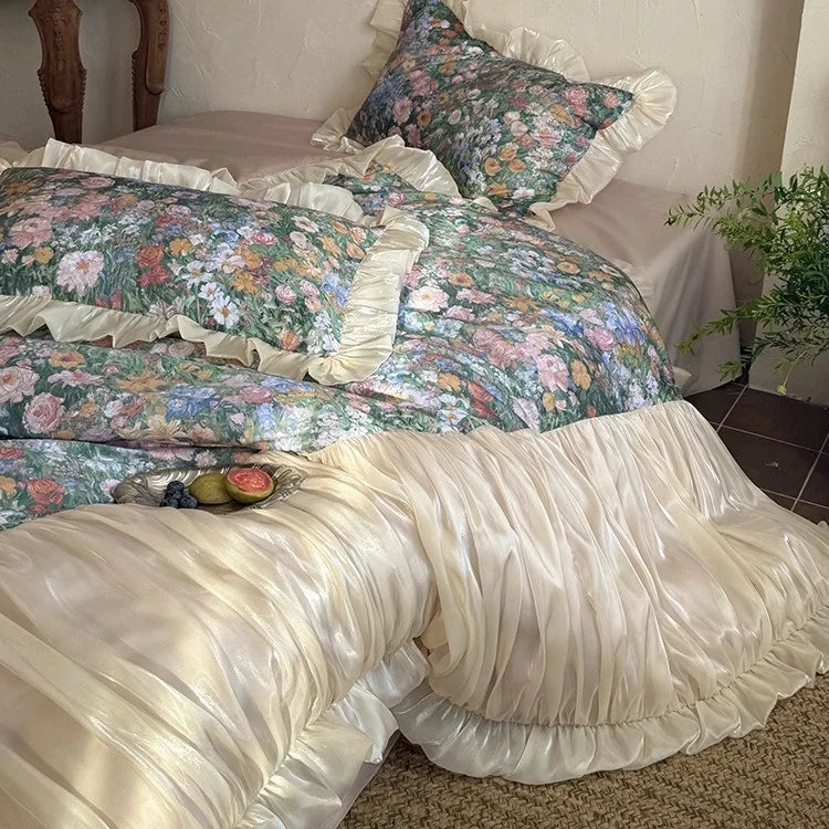 Duvet Set Vintage Floral Ruffled & Gathered Machine-Washable