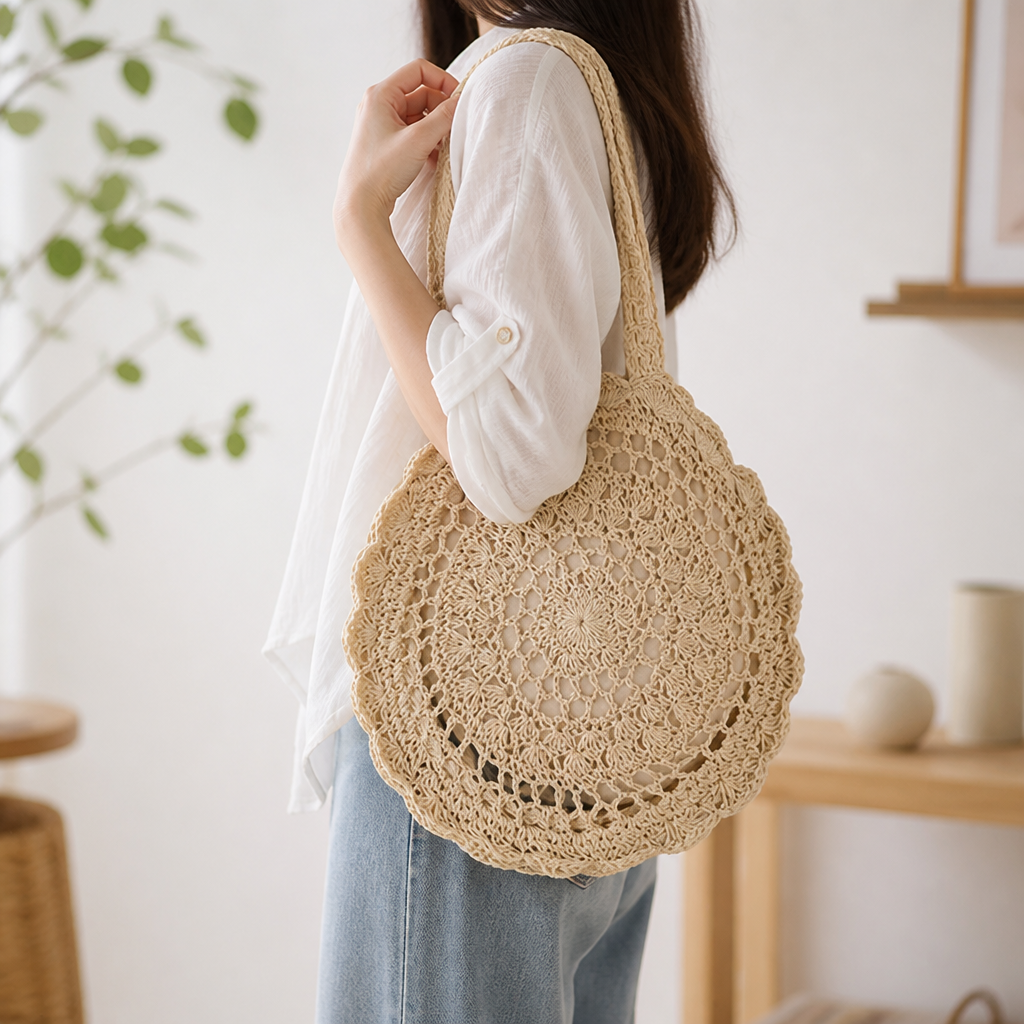 Eco-Friendly Handmade Crochet Handbag (Long Handles)