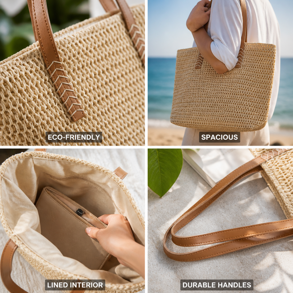 Eco-Friendly Jute Tote (Lined Interior & Leather Handles)