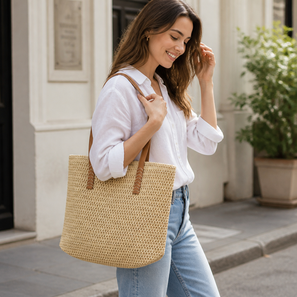 Eco-Friendly Jute Tote (Lined Interior & Leather Handles)
