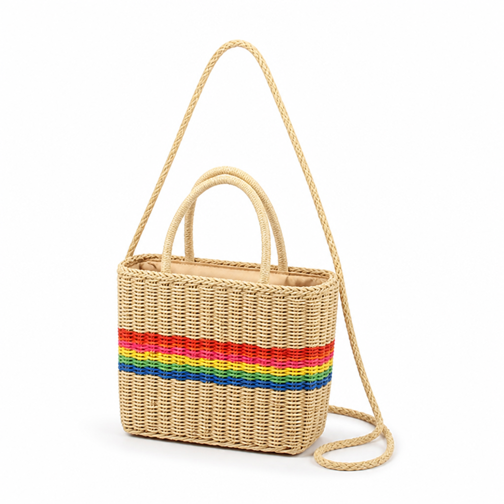 Eco-Friendly Natural Raffia Striped Handbag (Adjustable Strap)