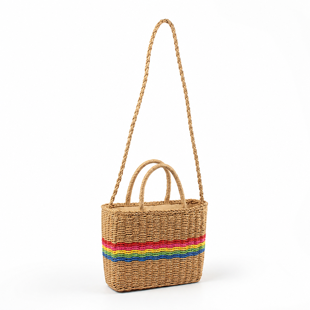 Eco-Friendly Natural Raffia Striped Handbag (Adjustable Strap)