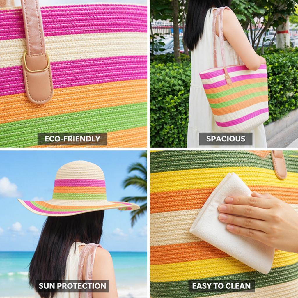Eco-Friendly Spacious Beach Bag & Sun Hat (Set of 2)