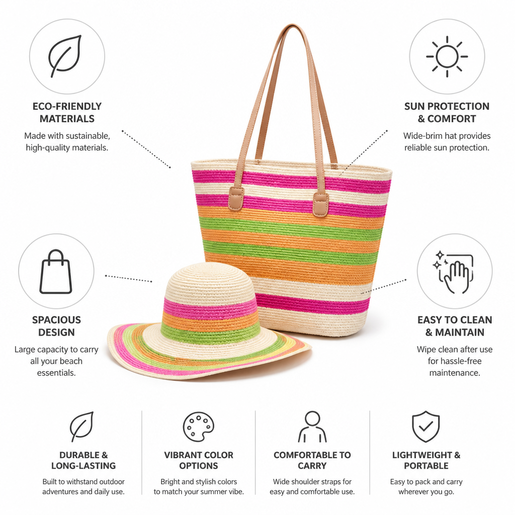 Eco-Friendly Spacious Beach Bag & Sun Hat (Set of 2)