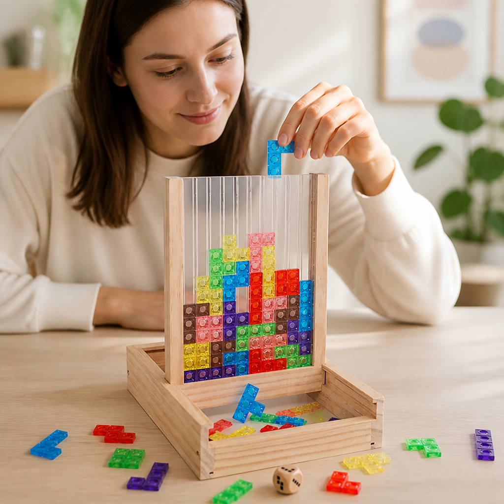 Eco-Friendly Wooden Tetris Puzzle (Transparent Pieces)