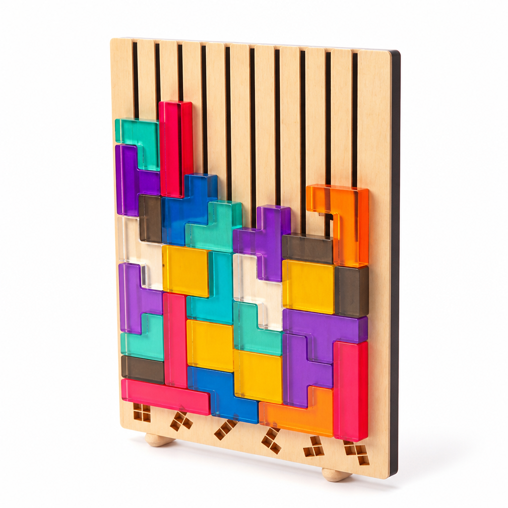 Eco-Friendly Wooden Tetris Puzzle (Transparent Pieces)