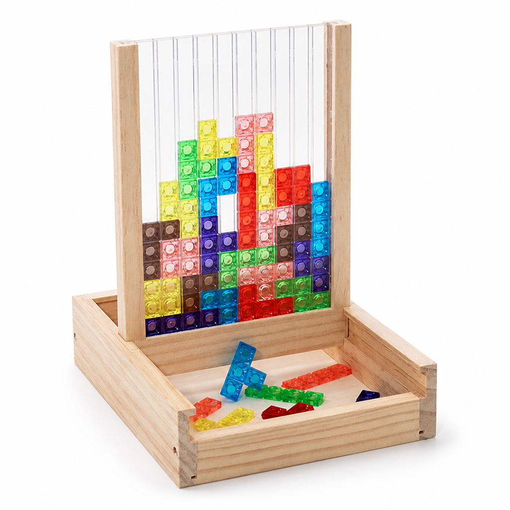 Eco-Friendly Wooden Tetris Puzzle (Transparent Pieces)