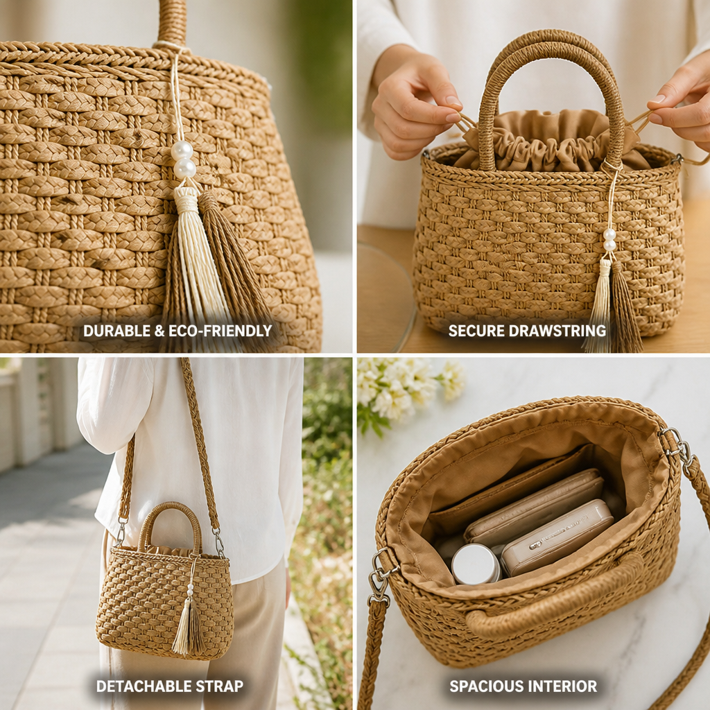 Eco-Friendly Woven Drawstring Handbag (Detachable Strap)