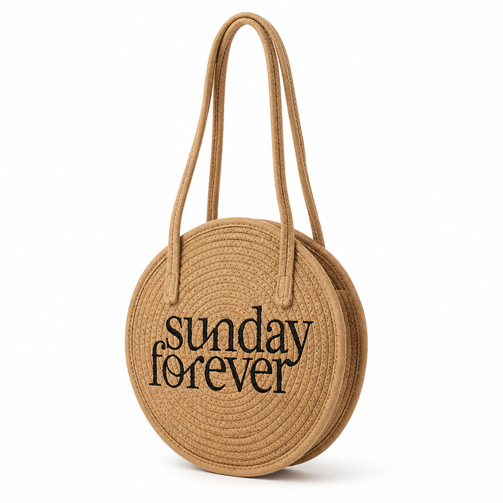 Eco-Friendly Woven Straw Round Tote Bag (Shoulder Strap)