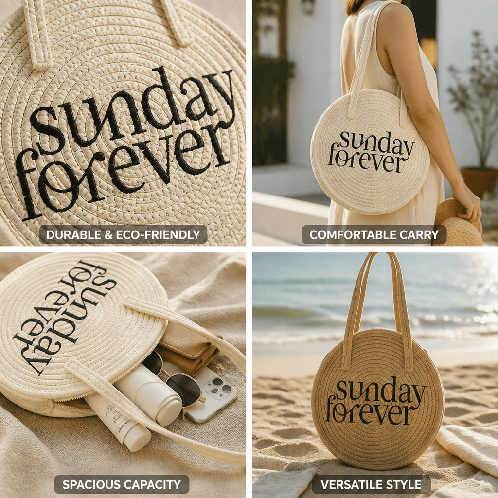Eco-Friendly Woven Straw Round Tote Bag (Shoulder Strap)