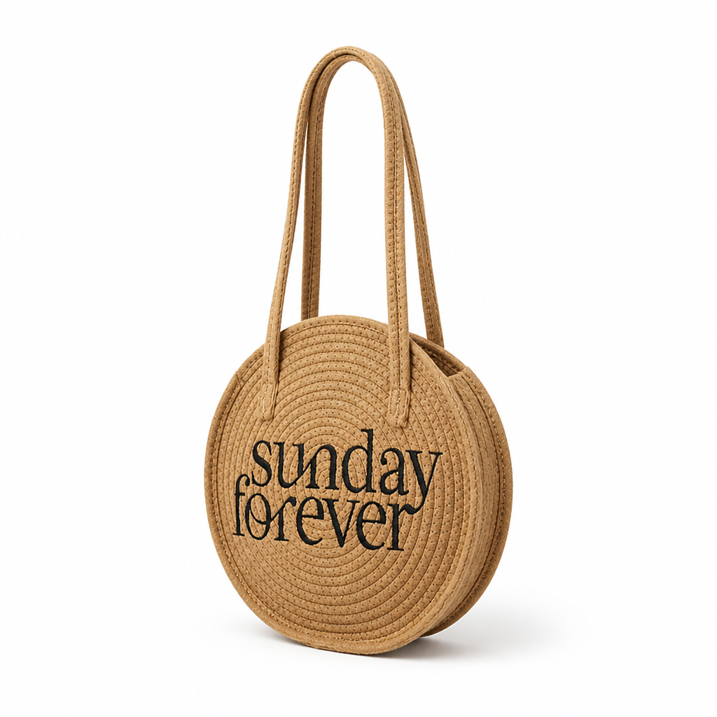 Eco-Friendly Woven Straw Round Tote Bag (Shoulder Strap)