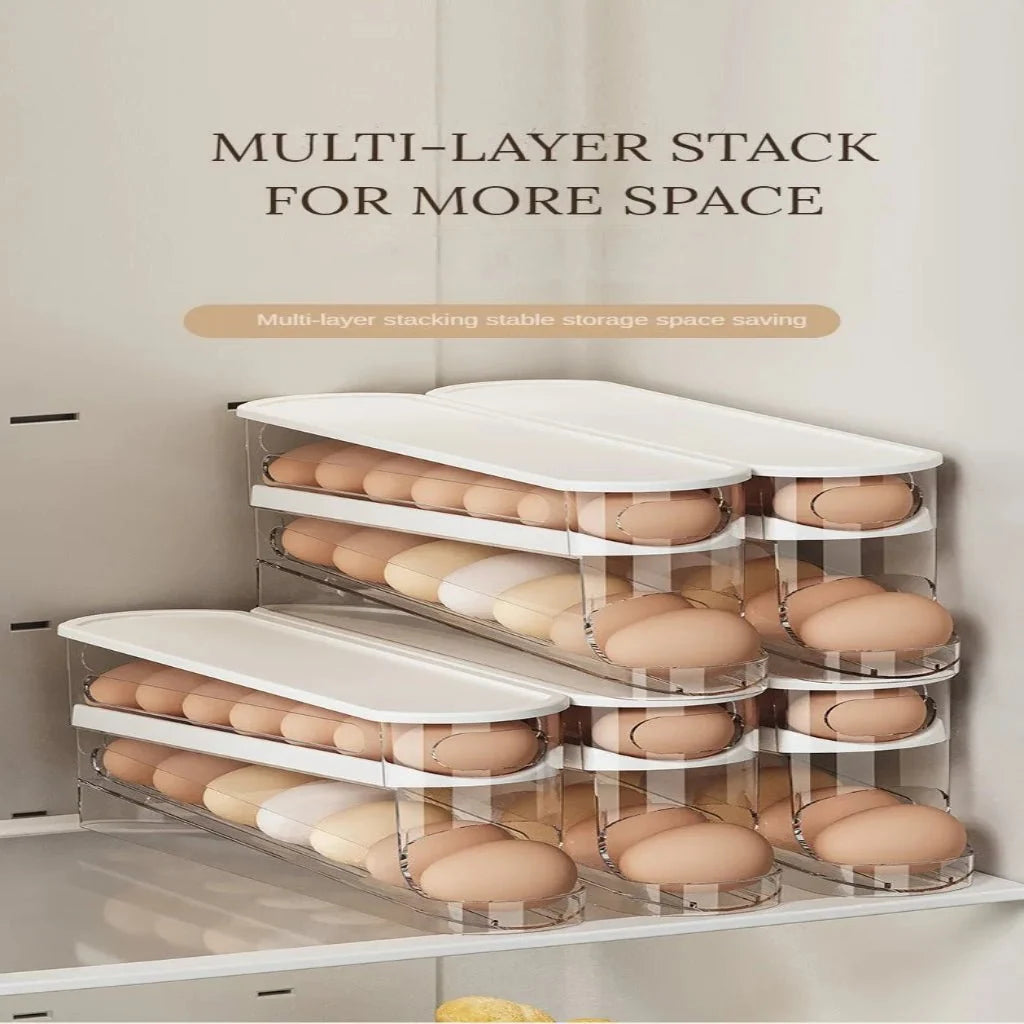 Egg Organizer Automatic Rolling Two-Tier Space-Saving Storage