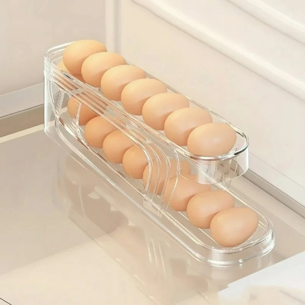 Egg Organizer Automatic Rolling Two-Tier Space-Saving Storage