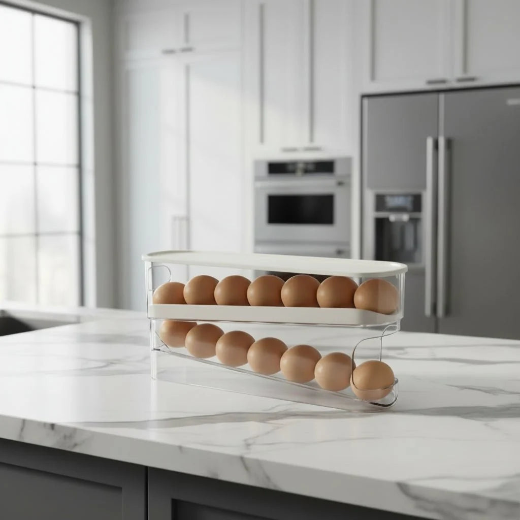Egg Organizer Two-Tier Automatic Rolling Space-Saving