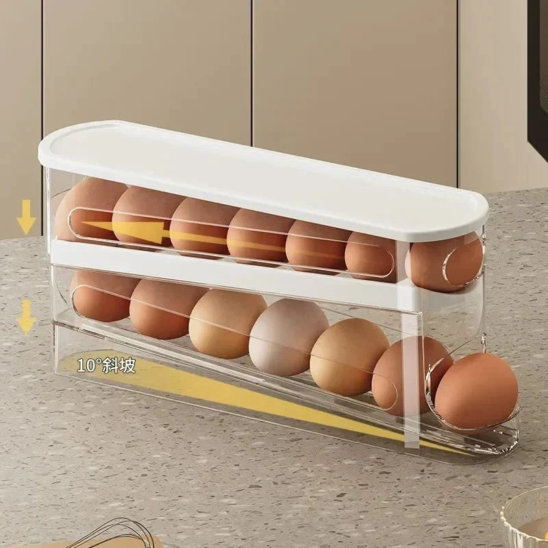 Egg Organizer Two-Tier Automatic Rolling Space-Saving