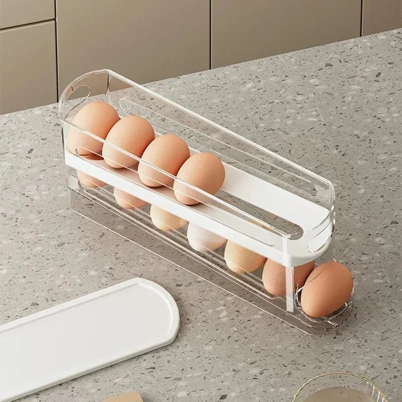 Egg Organizer Two-Tier Automatic Rolling Space-Saving
