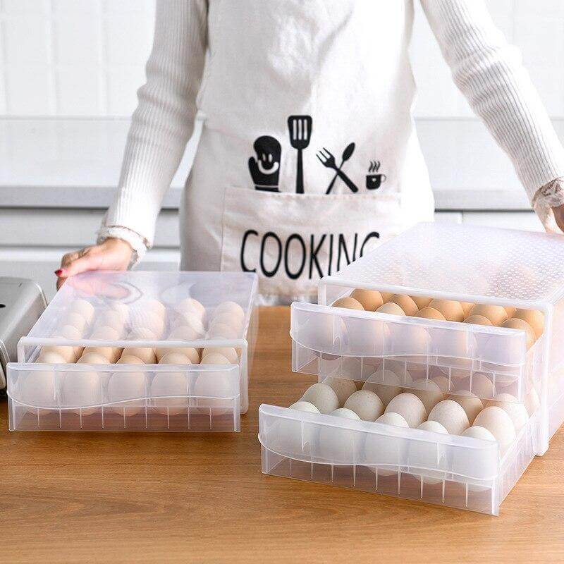 Egg Storage Container Transparent Stackable Double-Layer Drawer