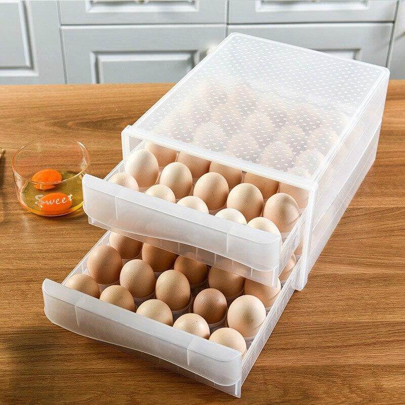 Egg Storage Container Transparent Stackable Double-Layer Drawer