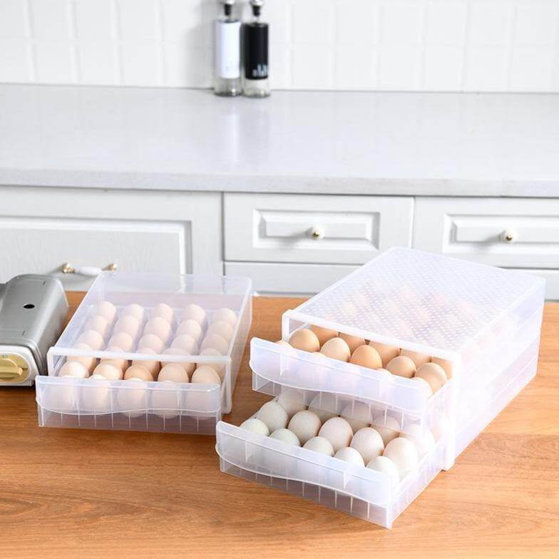 Egg Storage Container Transparent Stackable Double-Layer Drawer