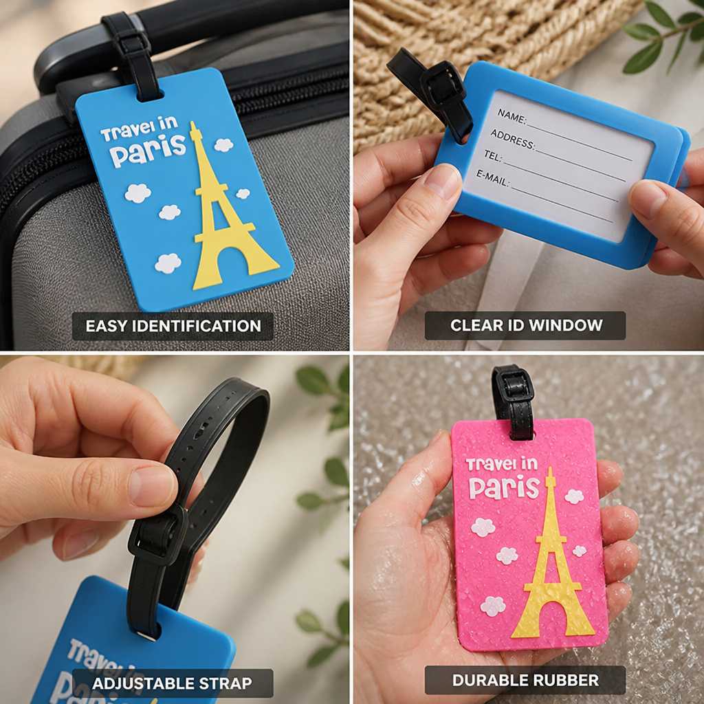 Eiffel Tower Rubber Luggage Tag (Clear ID Window)