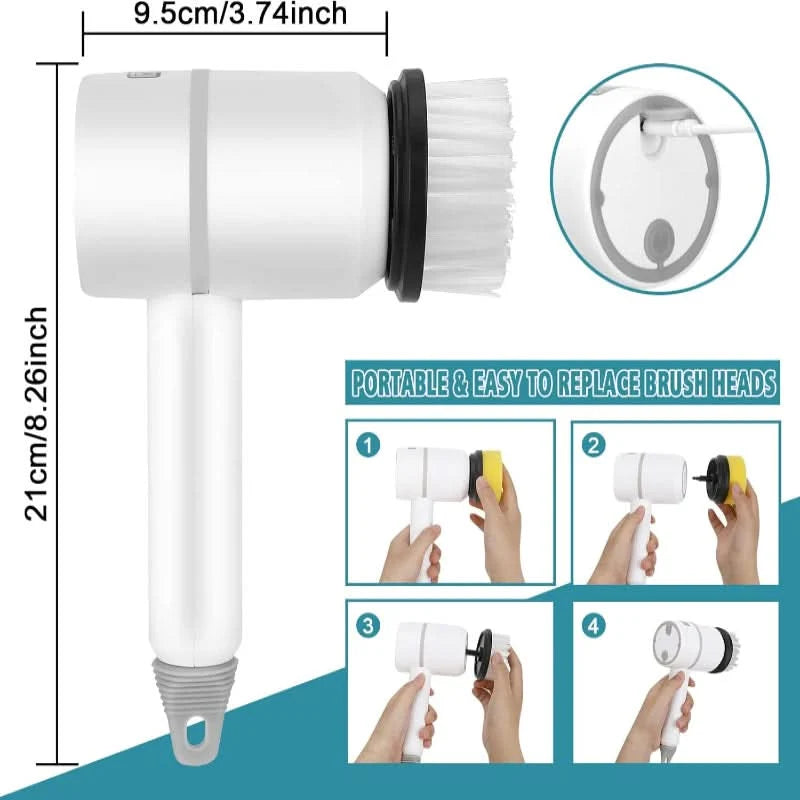 Electric Cleaning Brush Cordless 360° Rotation Interchangeable Heads