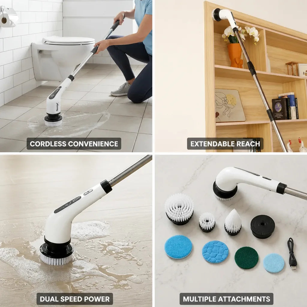 Electric Cleaning Brush Cordless Telescopic Handle Multiple Attachments