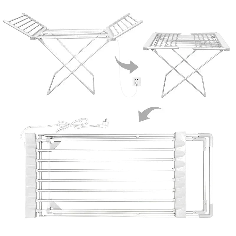 Electric Clothes Drying Rack Heated Aluminum Bars Foldable Design