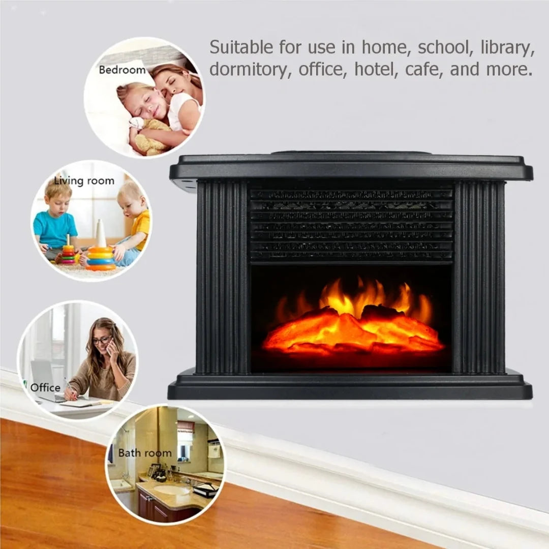 Electric Fireplace Heater Compact 1000W Flame Effect Timer